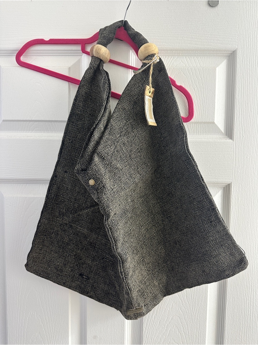 Alternative Black Textured Tote with Wooden Bead Handles